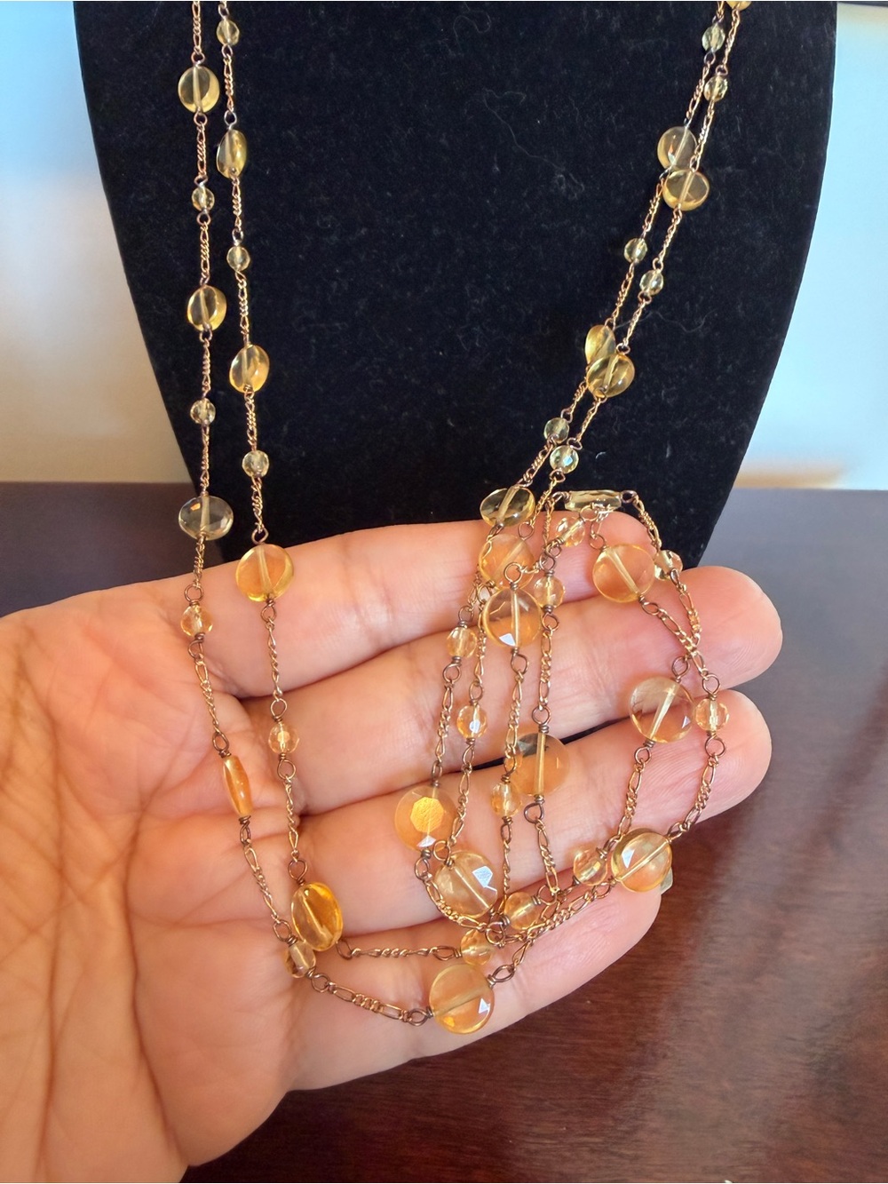 vintage STERLING SILVER CITRINE NECKLACE, SHORTEST 60"